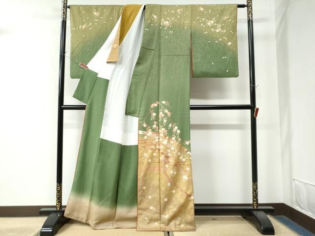 平和屋着物●訪問着 鬘帯吉祥枝花文 暈し染め 金彩 正絹 CAAW8336yc