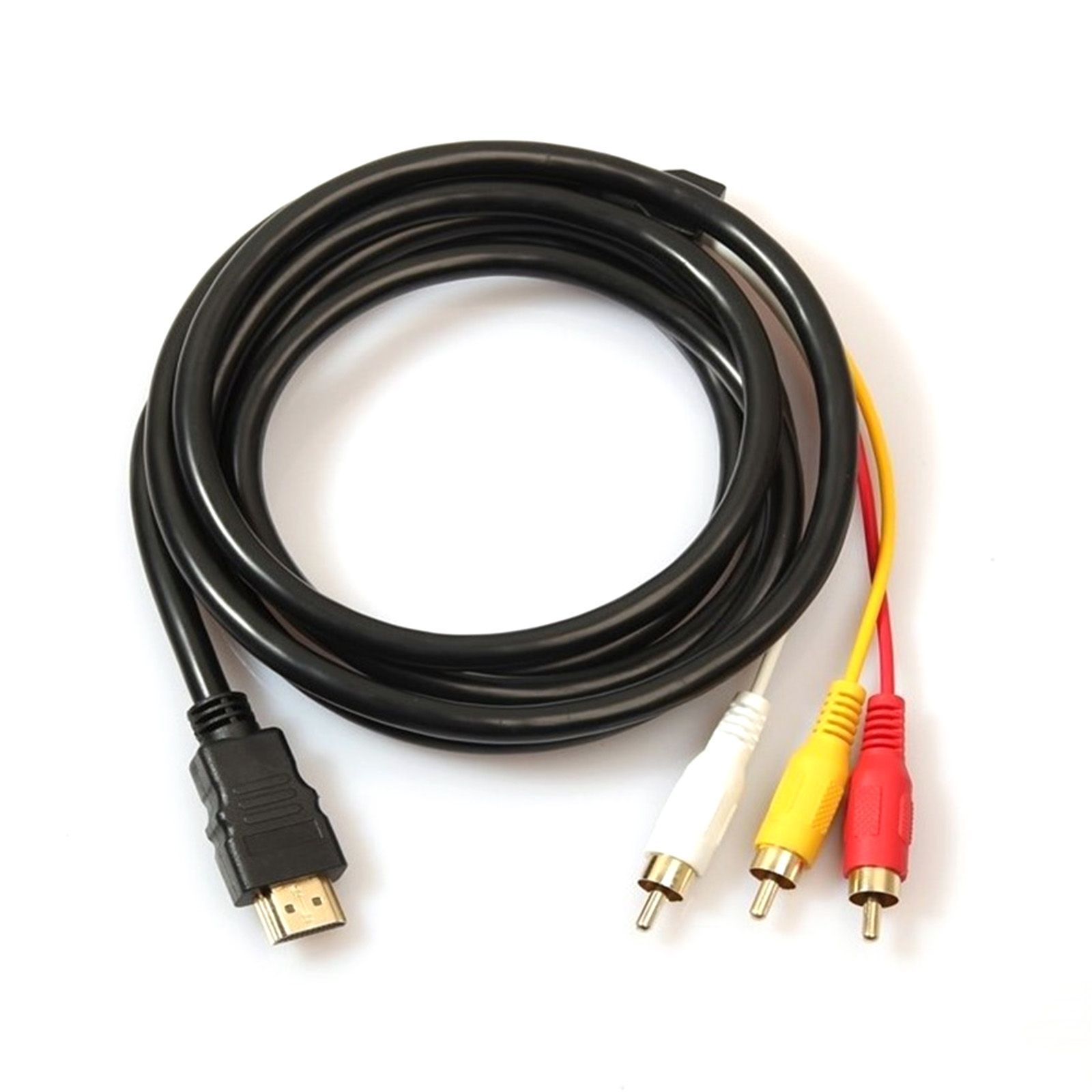 HDMIからRCA変換ケーブル HDMI（オス）- RCA（オス）HDMI to AVコンバータデジタル 3RCA/AV 変換ケーブル 高解像度 単方向 金メッキ テレビ ビデオ端子 約1.5メートル（ブラック）