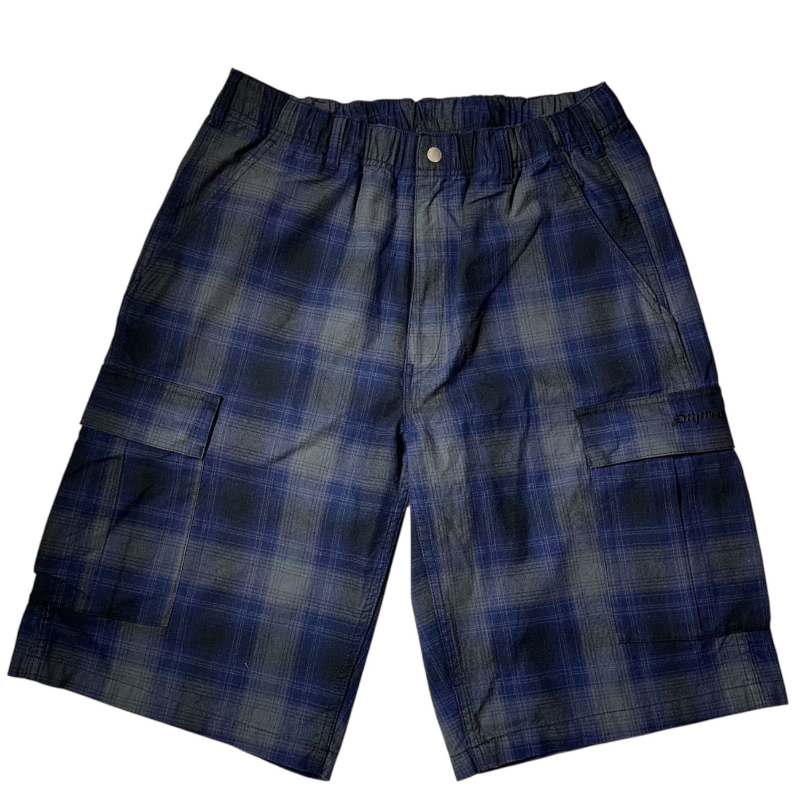 68 Supreme シュプリーム 25SSshadow plaid cargo shortチェックカーゴショートパンツ 青 ブルー