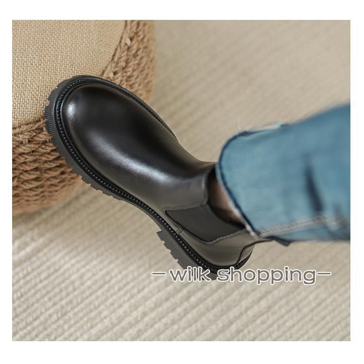 レディース サイドゴアブーツ 本革 厚底 身長アップ ショートブーツ
