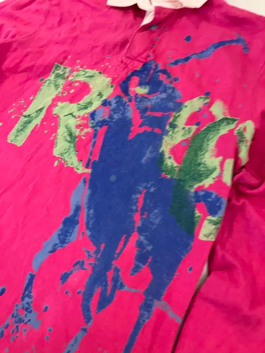 宇宙実物 90s ポロ ビックポニー ペインティング ロングスリーブ ラグビーシャツ