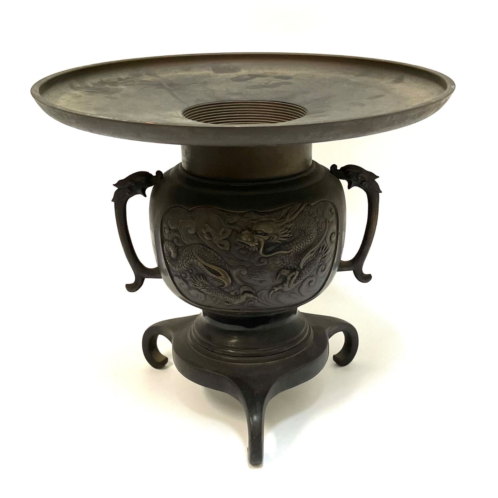 薄端 ＊龍虎柄 三脚 華道具 花器 アンティーク