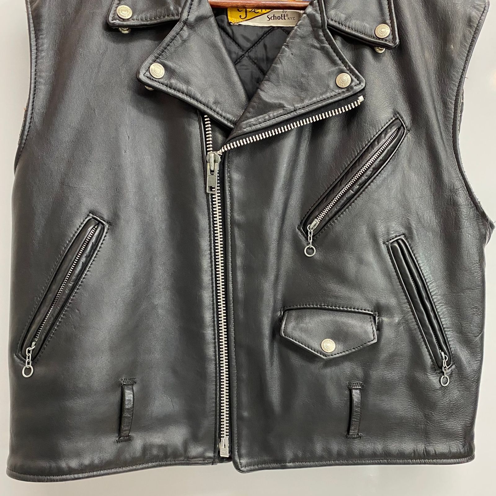 ショット SCHOTT 80's 90's レザーベスト カットオフ ベスト ブラック