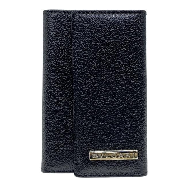 【未使用保管品】BVLGARI ブルガリ 6連 キーケース ロゴプレート レザー ブラック