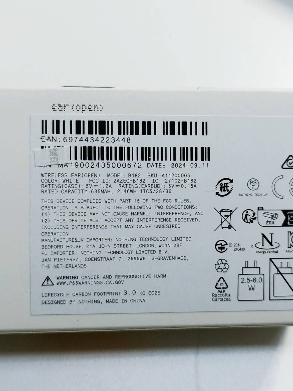 NOTHING Ear (open) ワイヤレスイヤホン