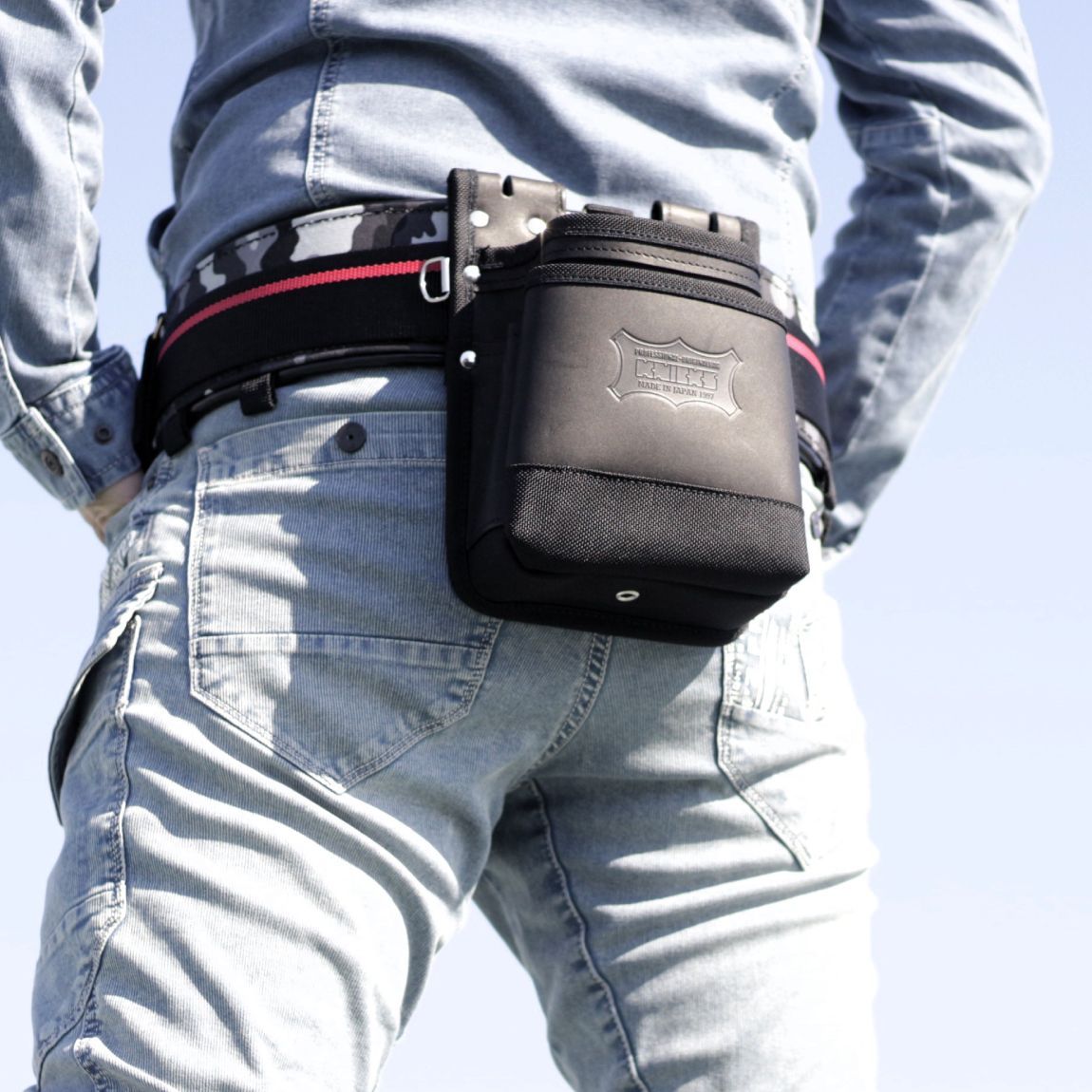 ニックス 鳶職向仕様ツーウェイ2段腰袋 【ヌメ黒革 バリ