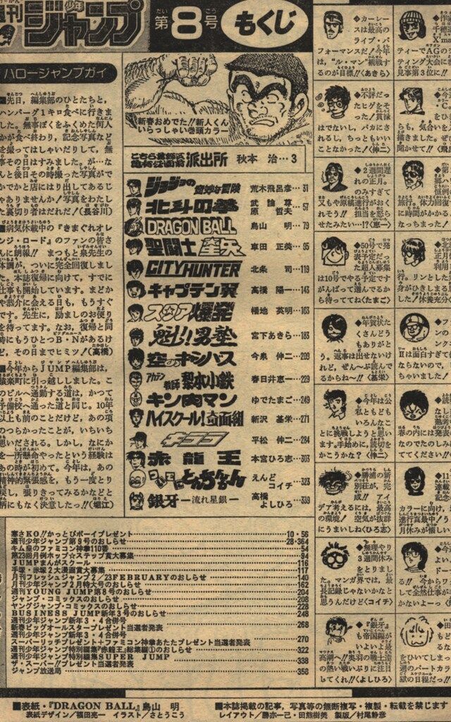 集英社 週刊少年ジャンプ 1987年(昭和62年)08 8708 ※鳥山明