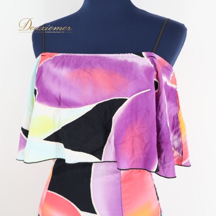 フラダンス 衣装 ワンピース ドレス ブラック系 アレミティ フラ ダンス 花柄 フリル セット チューブトップ 鮮やか 黒 紫 水色 華やか 柔らかい AREMITI ハワイアン アロハ タヒチアン ピンク系 パープル系 ブルー系