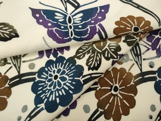 平和屋着物●上質な小紋　型染め　舞蝶花文　正絹　逸品　未使用　CAAX4710ut 平和屋着物○上質な小紋 型染め 舞蝶花文 正絹 逸品 未使用 CAAX4710ut