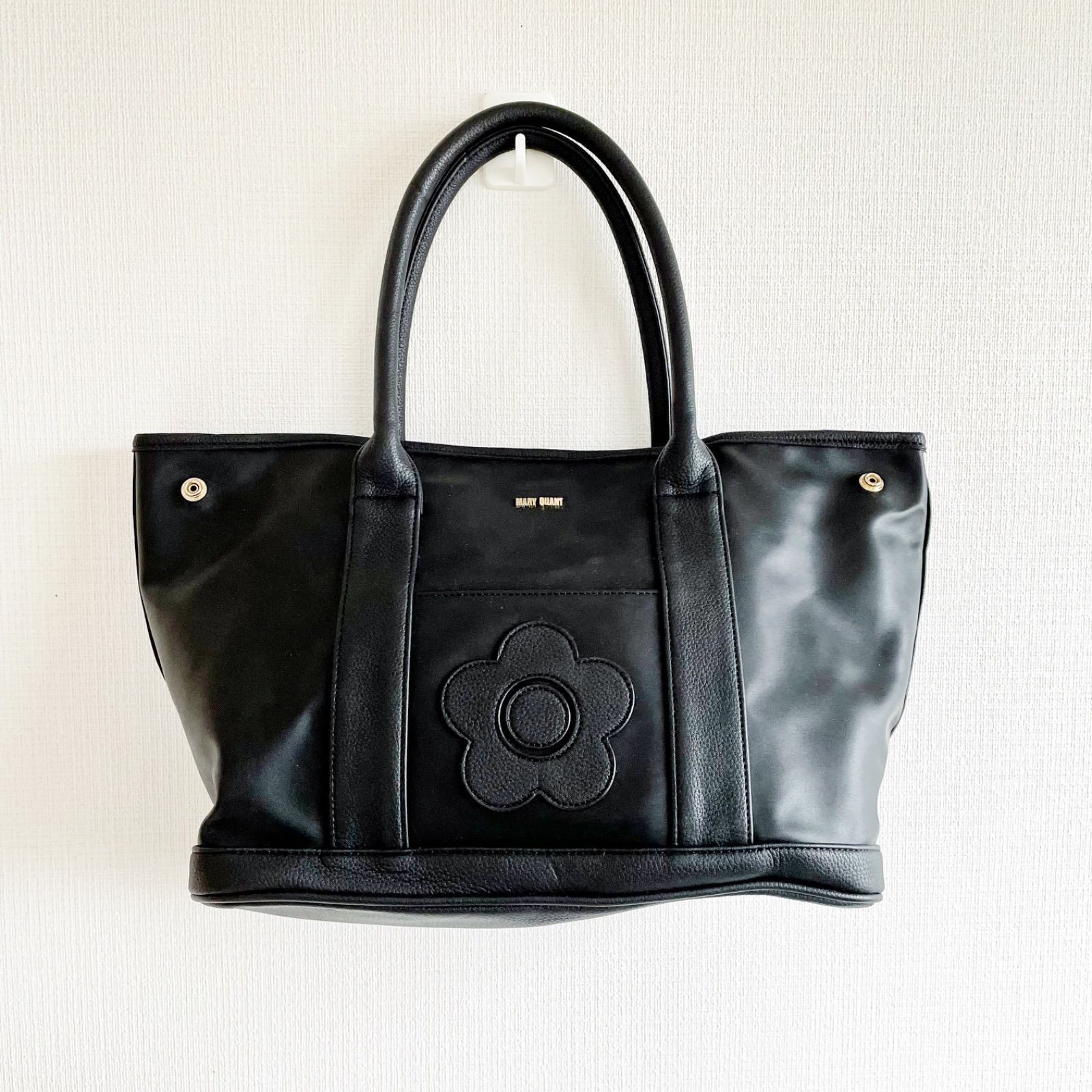 2303 MARY QUANT マリークワント　レザー　トートバッグ　ハンドバッグ　A4 通勤　黒　ブラック