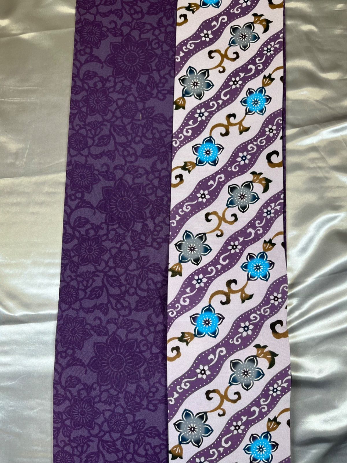 【超美品】正絹　名古屋帯　紫 リサイクル着物】名古屋帯 紫烏色色（しうしょくいろ） 桜 帯丈