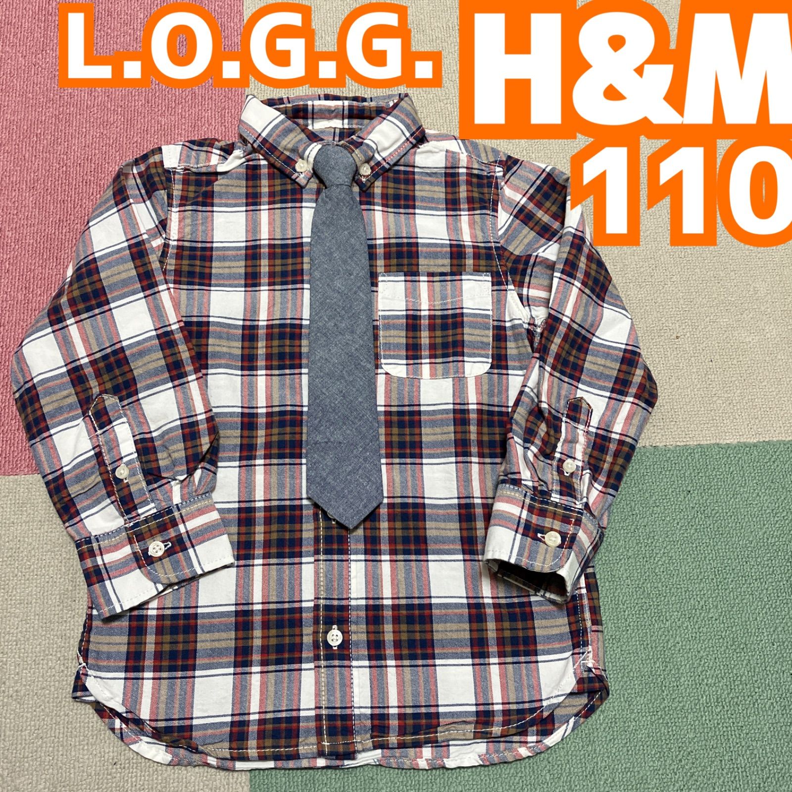 L.O.G.G. H&M チェックシャツ ボタンダウン ネクタイ付き キッズ 子供 男の子 110