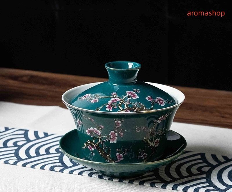 中国茶器 七承堂可懸停山居払雲図三才蓋碗 茶杯 茶碗 煎茶道具 新品未使用 中国茶器 七承堂可懸停山居払雲図三才蓋碗 茶杯 茶碗 煎茶道具