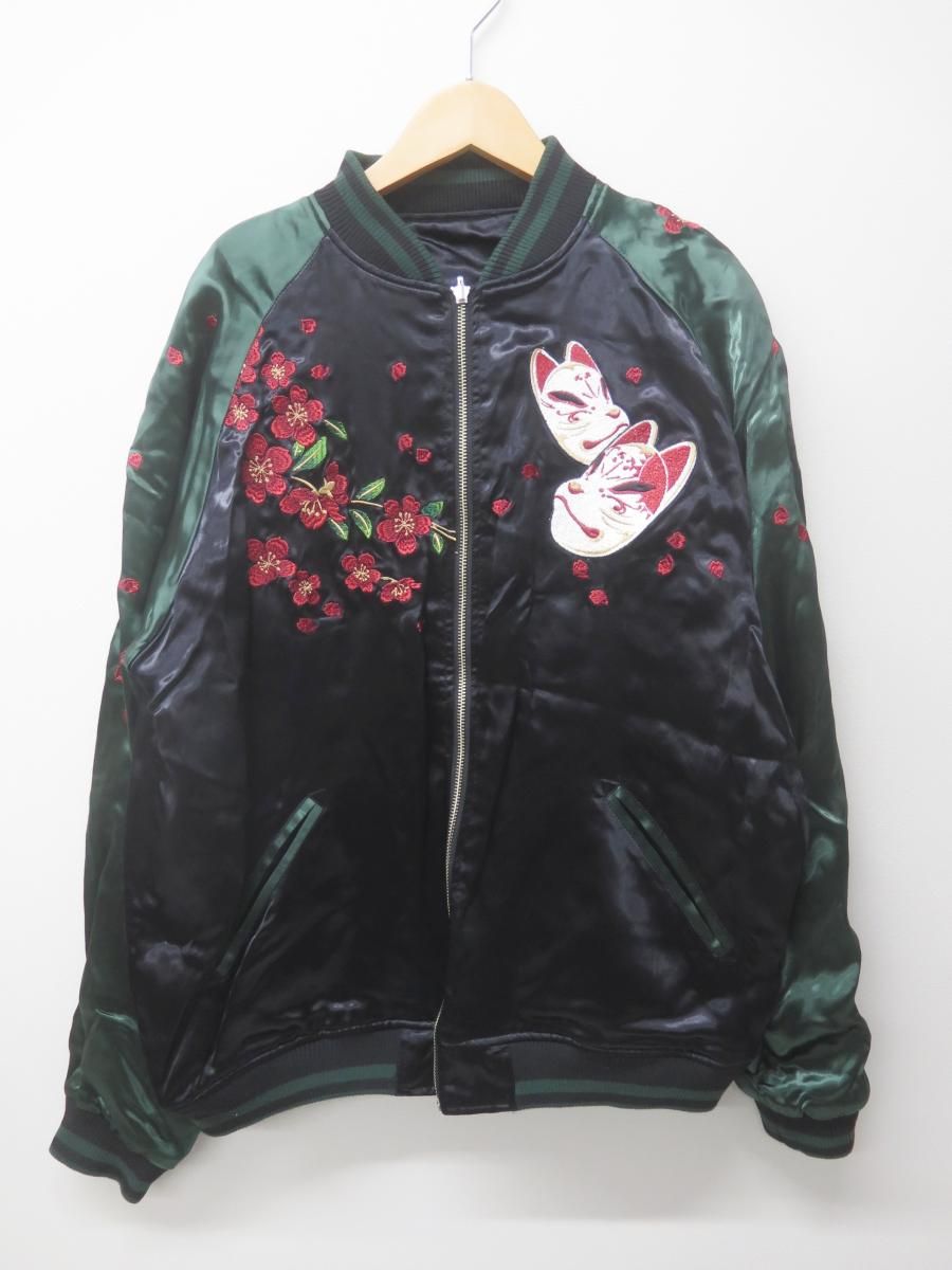 絡繰魂 204004 花魁 狐面 刺繍 リバーシブルスカジャン絡繰魂 カラクリダマシイ 204004 花魁 狐面 刺繍 リバーシブルスカジャン XL