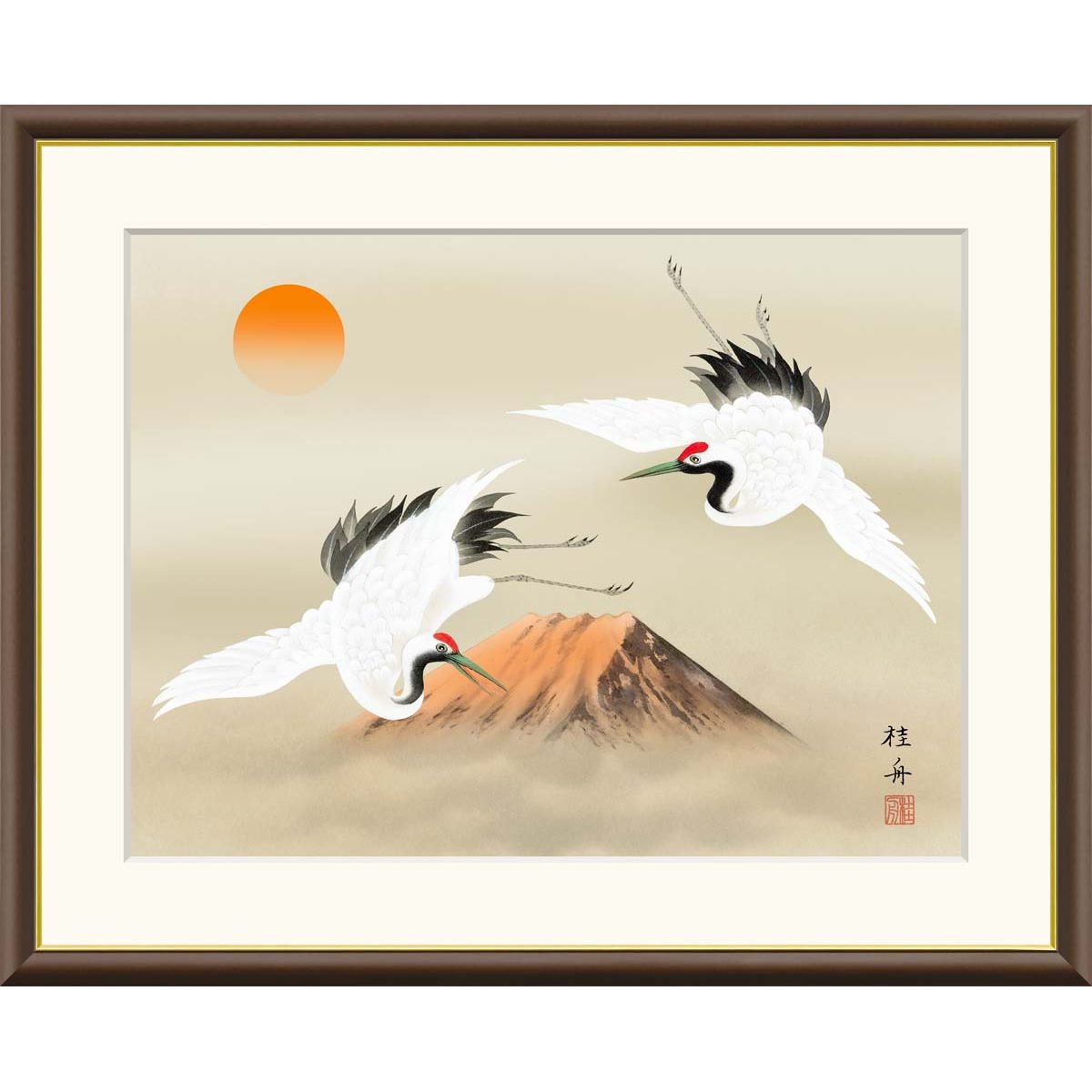 吉祥赤富士桜 額付き シルク 絵画 吉祥赤富士桜 額付き シルク 絵画