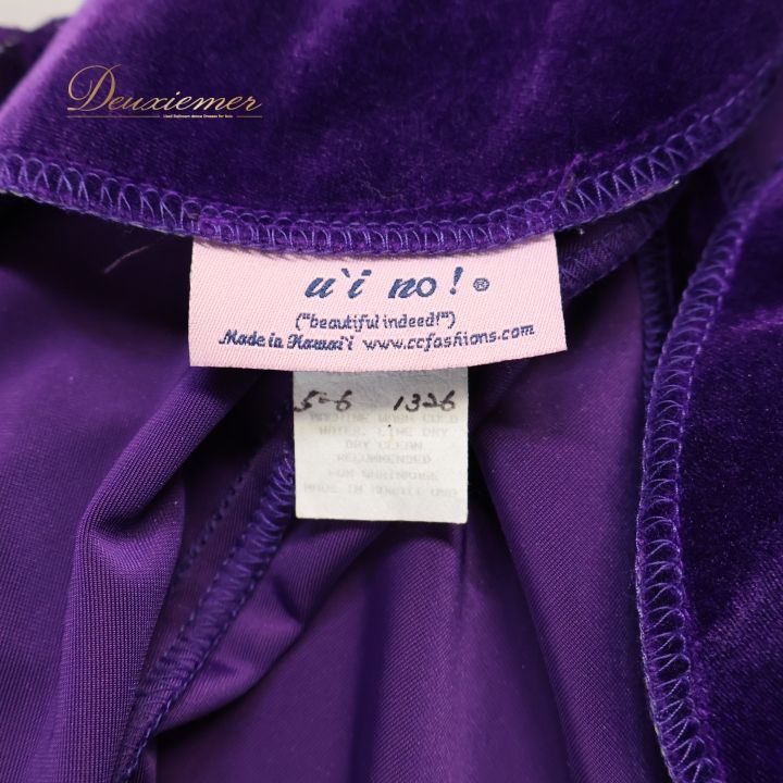 フラダンス 衣装 ワンピース ドレス パープル系 u ino! フラ ダンス ベロア レース 花 紫 感 光沢 長袖 鮮やか ハワイアン アロハ uino ハワイ製 透け感 上品 華やか かわいい MEBLE-SODAR_PL