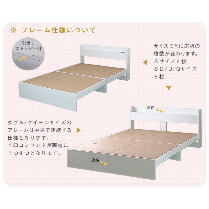 Mスペースベッドフレーム RUES ルース セミダブルサイズ フレームのみ cy44484 シンプル ヘッドボード棚 コンセント付 収納スペース 耐久設計 モダン メラミン化粧板 ホワイト ブラック 全2色 7662 NEXPOTALLINN_EU