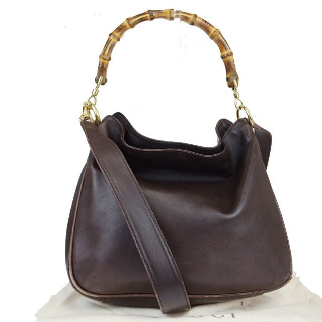【中古】 グッチ(Gucci) バンブー 2WAY レザー ショルダーバッグ ブラウン 07GB582