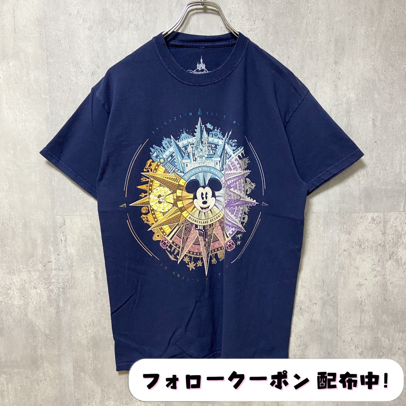 古着 used　Disney　ディズニー　半袖プリントTシャツ　ネイビー　ミッキーマウス　ディズニーリゾート　メンズ　レディース