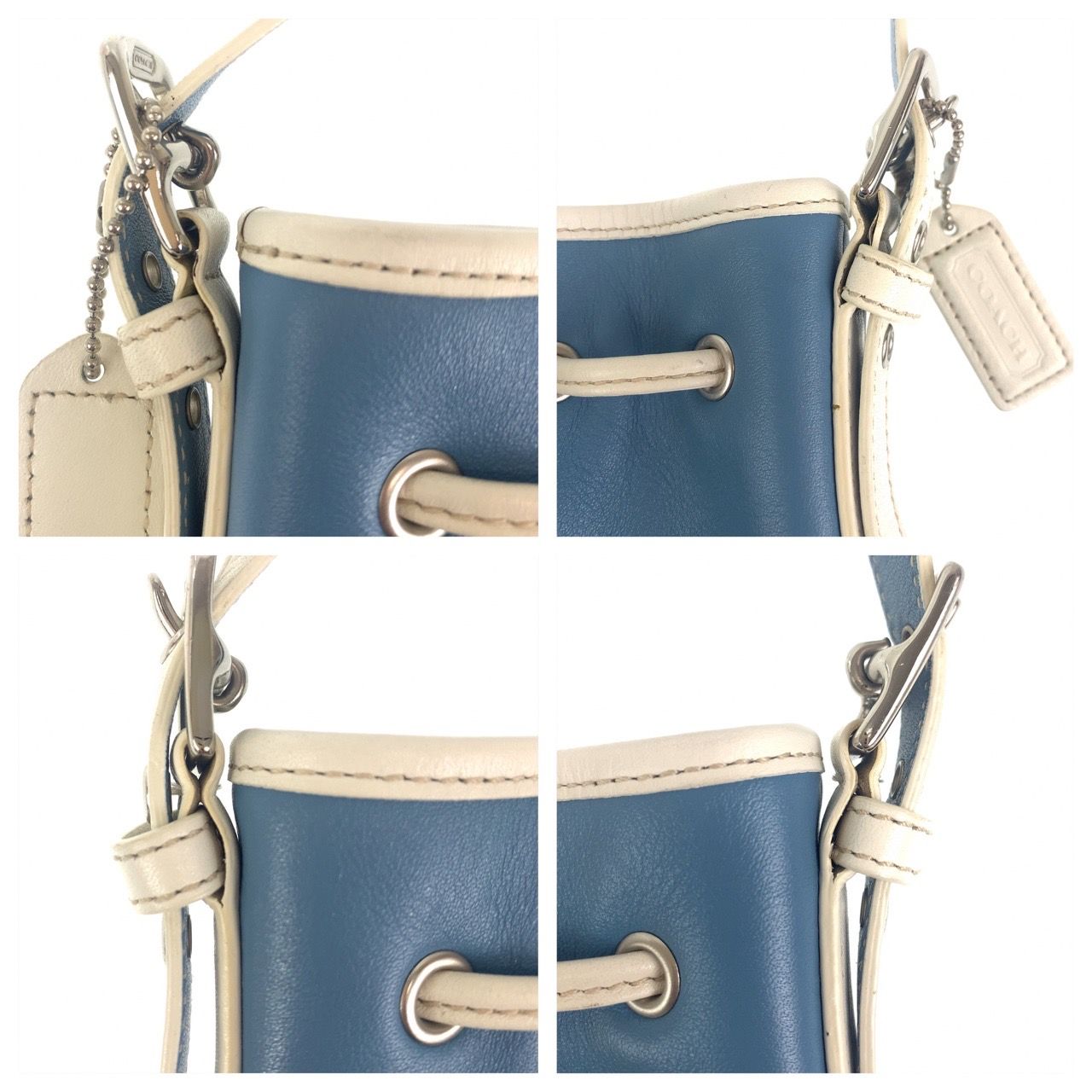 COACH コーチ ブルー 青 ホワイト 白 シルバー金具 レザー ショルダーバッグ ワンショルダーバッグ レディース 402343 【中古】【中古】 COACH コーチ ブルー 青 ホワイト 白 シルバー金具 レザー ショルダーバッグ ワンショルダーバッグ レディース 402343