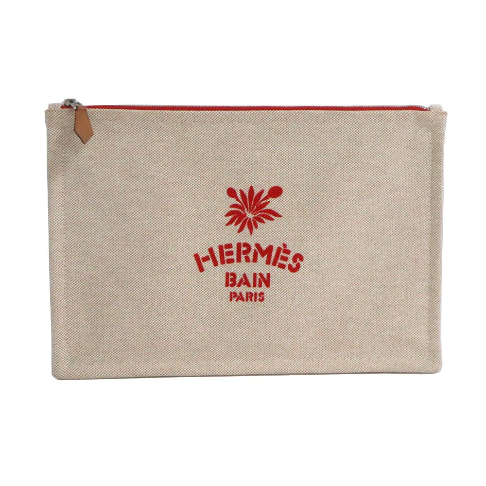 名古屋 エルメス フラットポーチ ニューヨッティング GM レオパード トワルアッシュ ベージュ レッド トラベル 小物 アクセサリー 男女