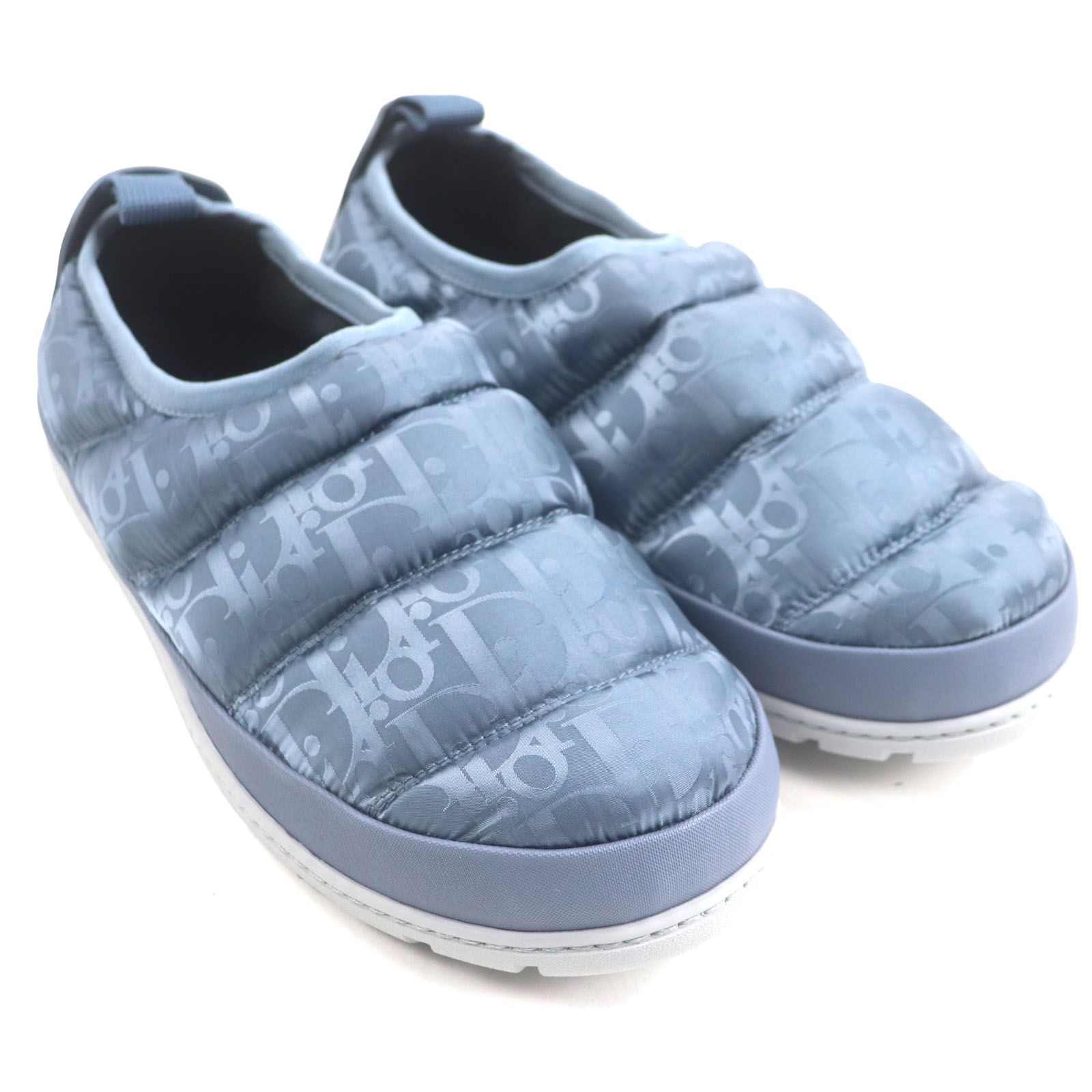 ♥品 DIOR ディオール オム ナイロン レザー オブリーク パデット スノースリッパ スリッポン ブルーグレー 41 イタリア製 メンズ