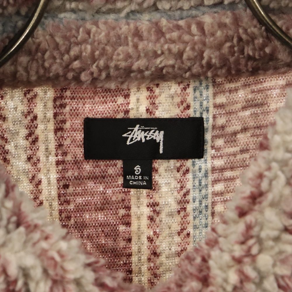 STUSSY (ステューシー) ストライプ ボアジャケット ピンク - メルカリ