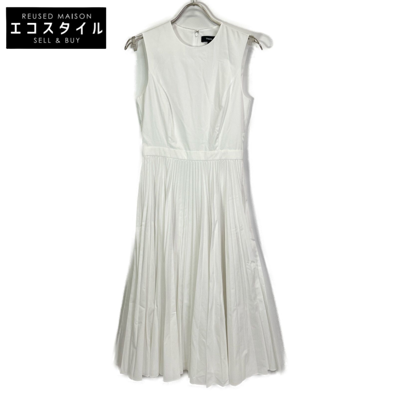 Theory セオリー 24年 ﾎﾜｲﾄ Sleek Poplin PLT SK Midi DR ﾄﾞﾚｽ 2