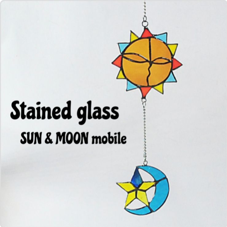 ステンドグラス太陽と星と月モビールB☆オーナメントサンｷャチャー