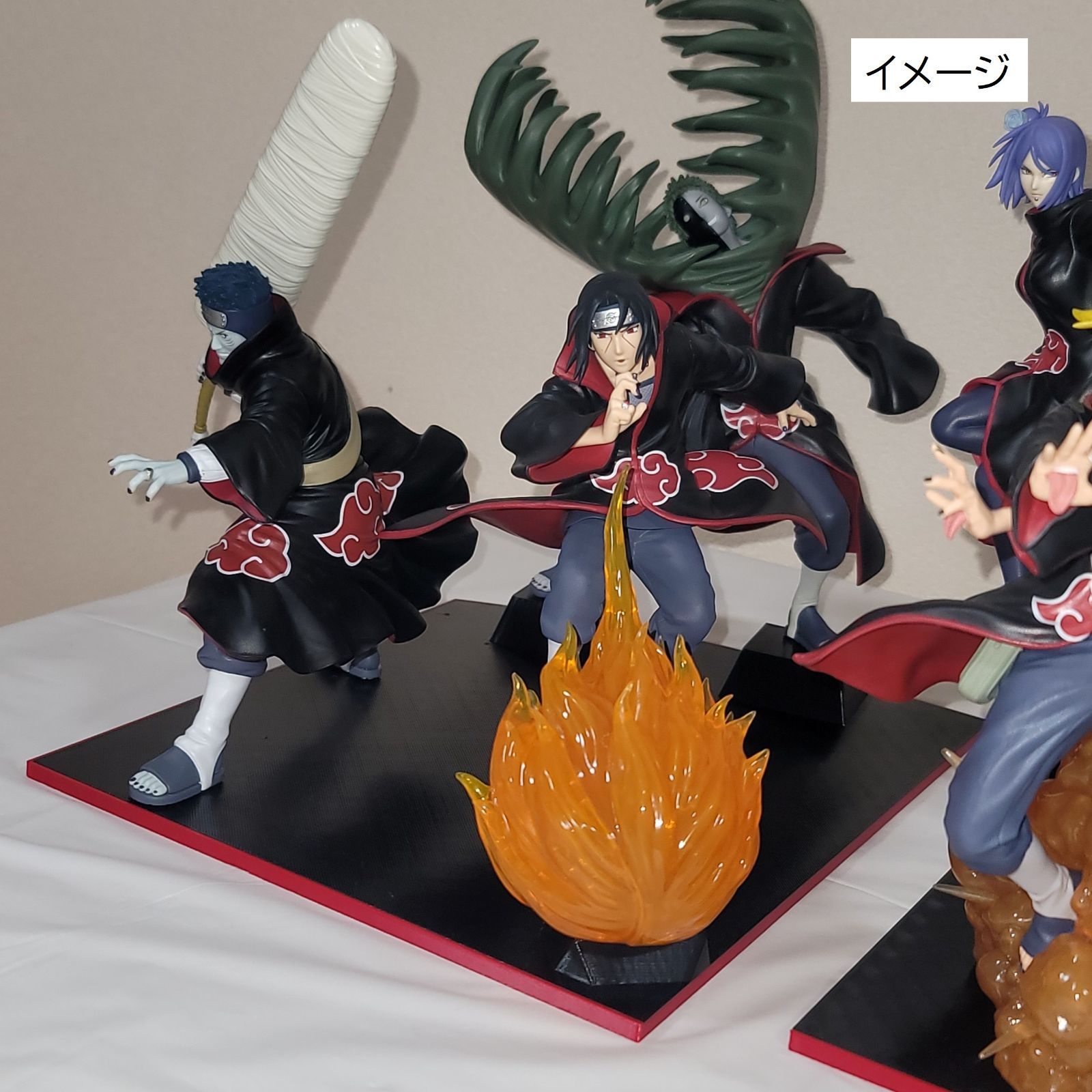 NARUTO フィギュア トビ 飛段 暁 ルームライト 4個セット 台座（黒×赤）】NARUTO 暁プライズフィギュア 専用台座（ルーム