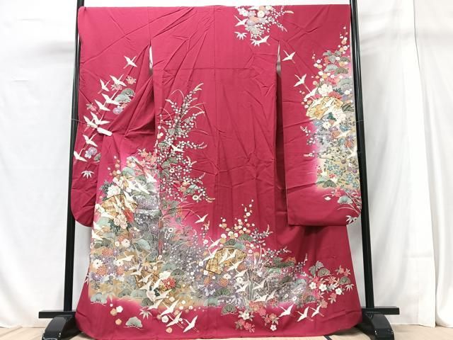 平和屋着物■豪華振袖　飛鶴花車文　暈し染め　金銀彩　正絹　逸品　DAAS9332ma