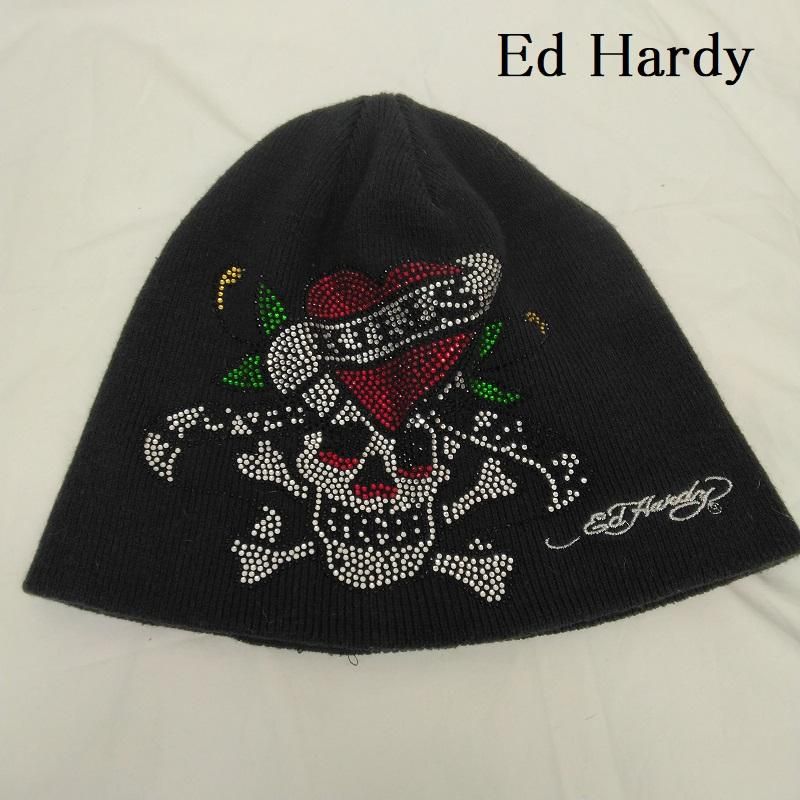Ed Hardy　エド・ハーディー　ニット帽　ラインストーン　スカルハート Ed Hardy エドハーディー 帽子 ニット帽 DONKY rhinestone