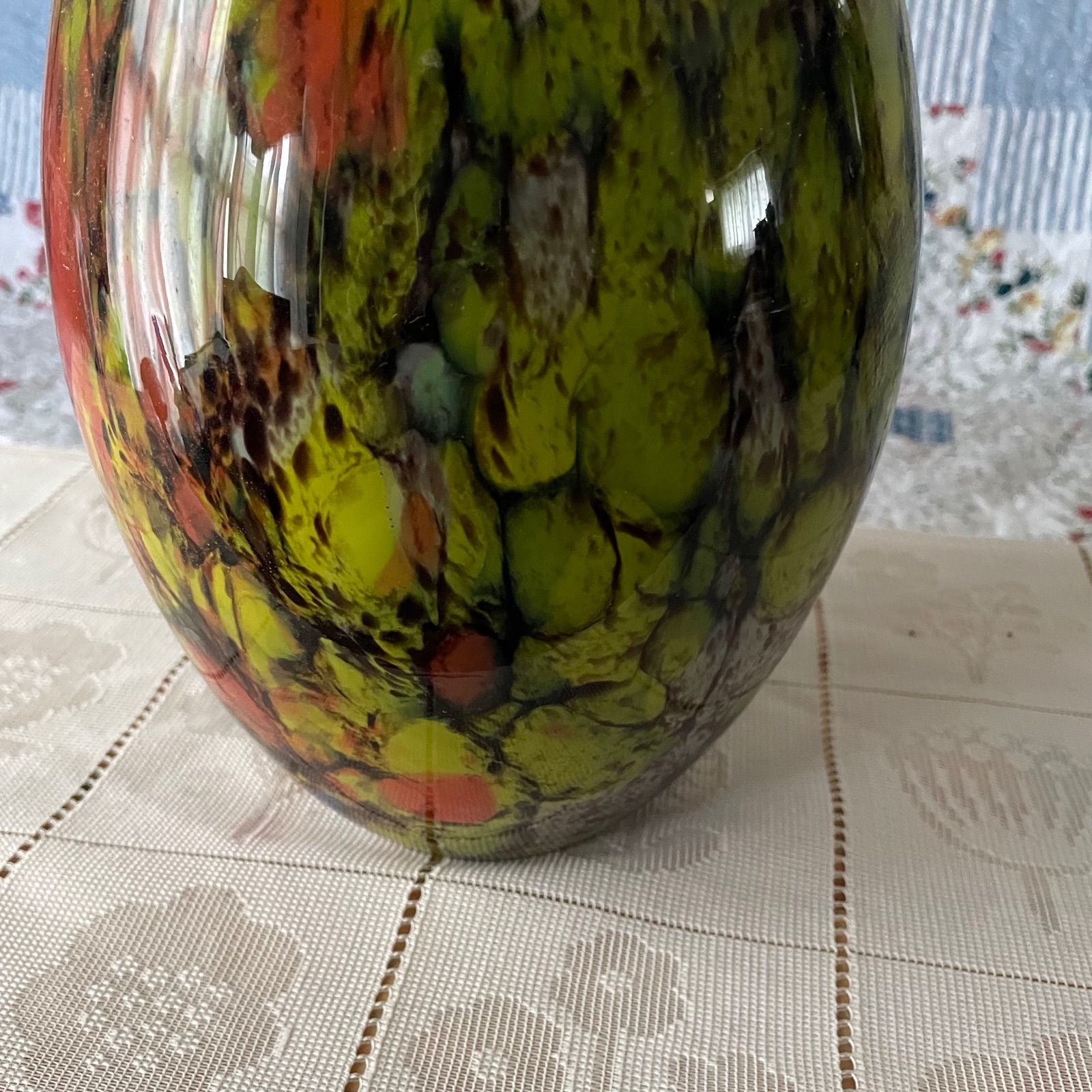 KAMEI GLASS マーブル模様 フラワーベース 丸型 昭和レトロ