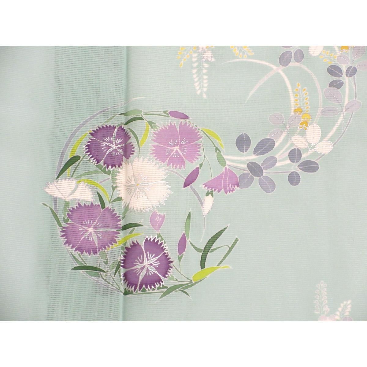 反物 名品 付下げ 雪輪 草花 刺繍 茶色 正絹 【中古】（付下げ