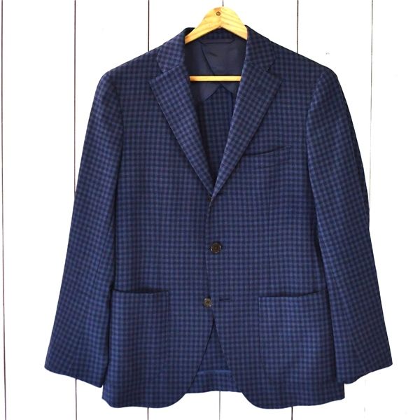 4TF089】blazer's bank.com 伊製REDA生地 super110's 3つボタン シングル ジャケット 165cm-8Drop / S ダークネイビー チェック 3601370【中古】【メンズビジネス】202406