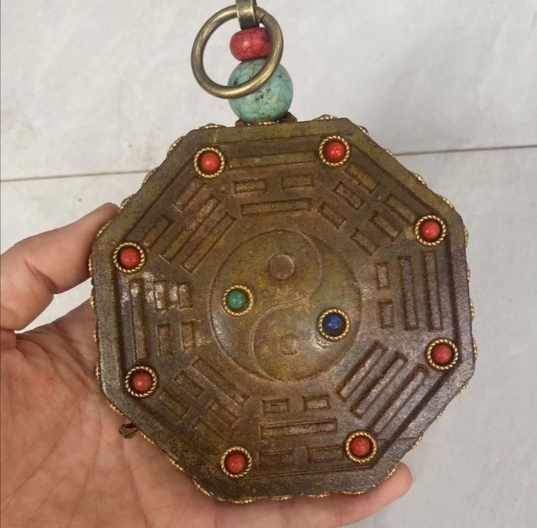 骨董品コレクション天然玉八卦皿ストラップ多宝象嵌玉璧八卦品相完全古風古風古式