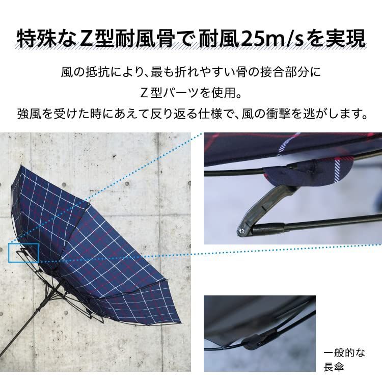 【数量限定】雨傘 UNISEX WIND RESISTANCE 202Wpc. ストライプ 長傘 65cm レディース メンズ 晴雨兼用 大きい 耐風  25m/s 風に強い ユニセックス おしゃれ UX03-041-001