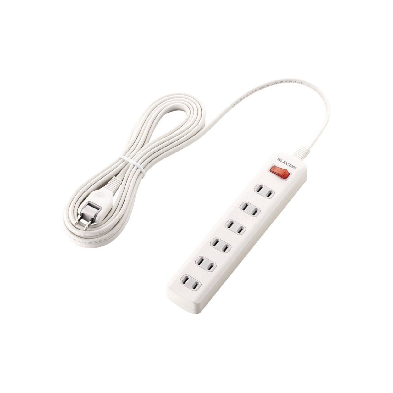 【特価商品】雷ガード 一括スイッチ 電源タップ スイングプラグ 6個口 5m エレコム ホワイト T-K3A-2650WH