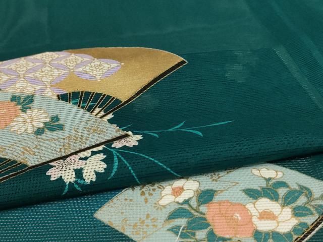 平和屋着物＊夏物 訪問着 絽 扇面花文 金彩 洗える着物 AAAU9603ph
