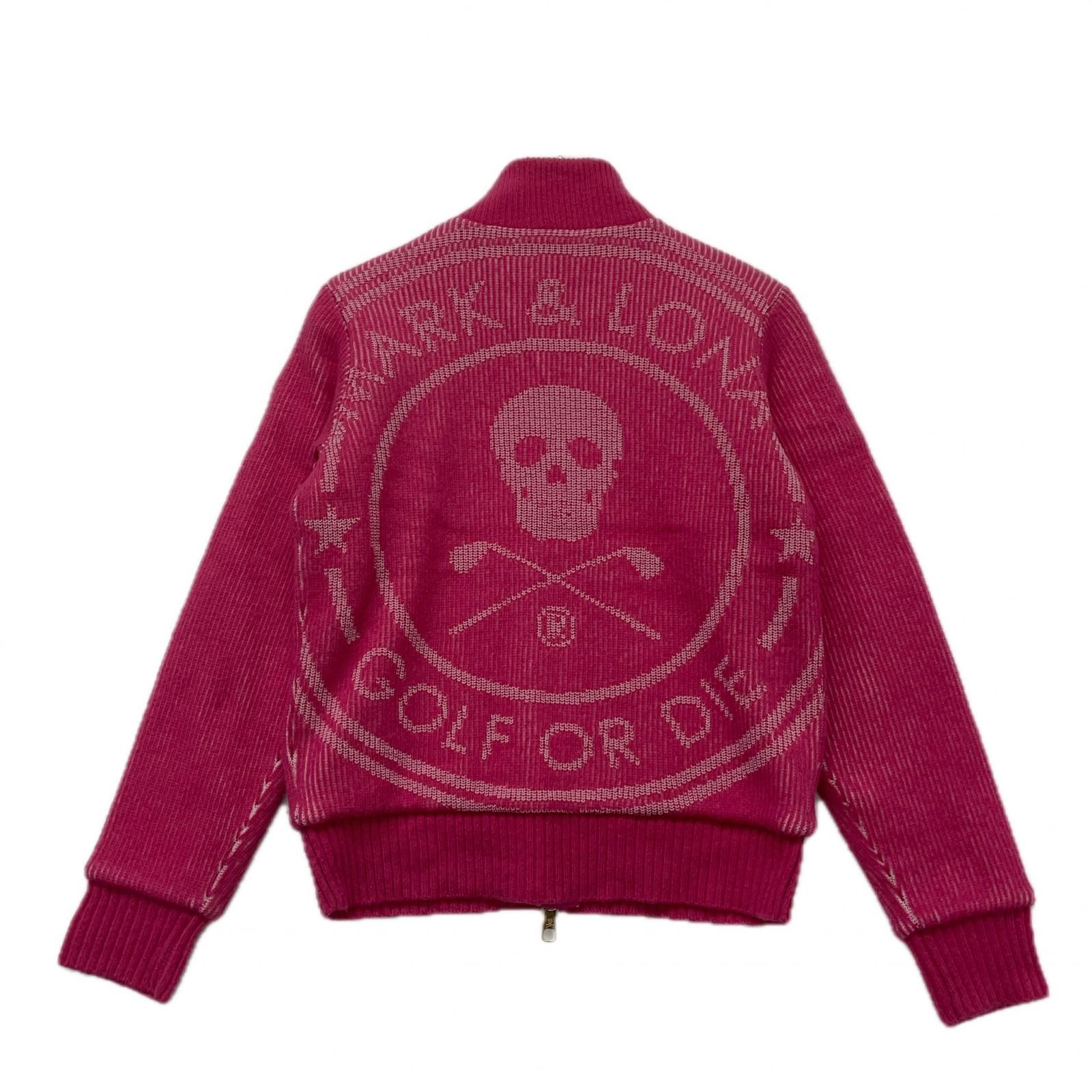 レディース マークアンドロナ MARK-LONA ニットアウター 38 M ピンク 中綿 ジャケット ダブルジップ スカル シリコンワッペン