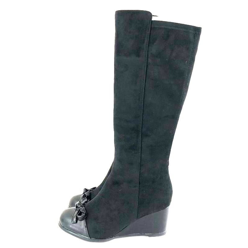 GALLERY VISCONTI GALLERY VISCONTI LONG BOOTS WITH BOW SUEDE SIDE ZIPPER BLACK M SIZE 931014