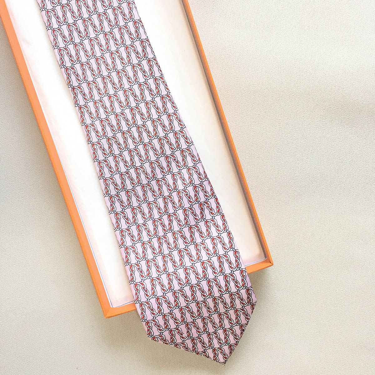 美品 エルメス HERMES ネクタイ シルク100% フランス製 ピンク