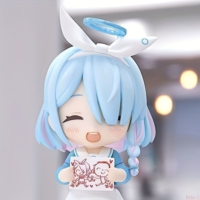 かわいいブルーアニメフィギュア 顔交換可能・天使の羽根＆ウサギ耳付き - 車、デスク、ホームデコ用 コレクターズ向けPVCドール ハロウィンやプレゼントに最適 デスクトップオーナメント カラフルデザイン アニメアクセサリー