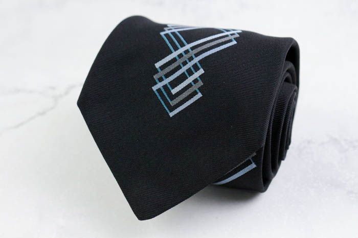 ドミニクフランス クラウン ブランド ネクタイ パネル柄 シルク フランス製 PO  メンズ ブラック Dominique France Crown 【中古】