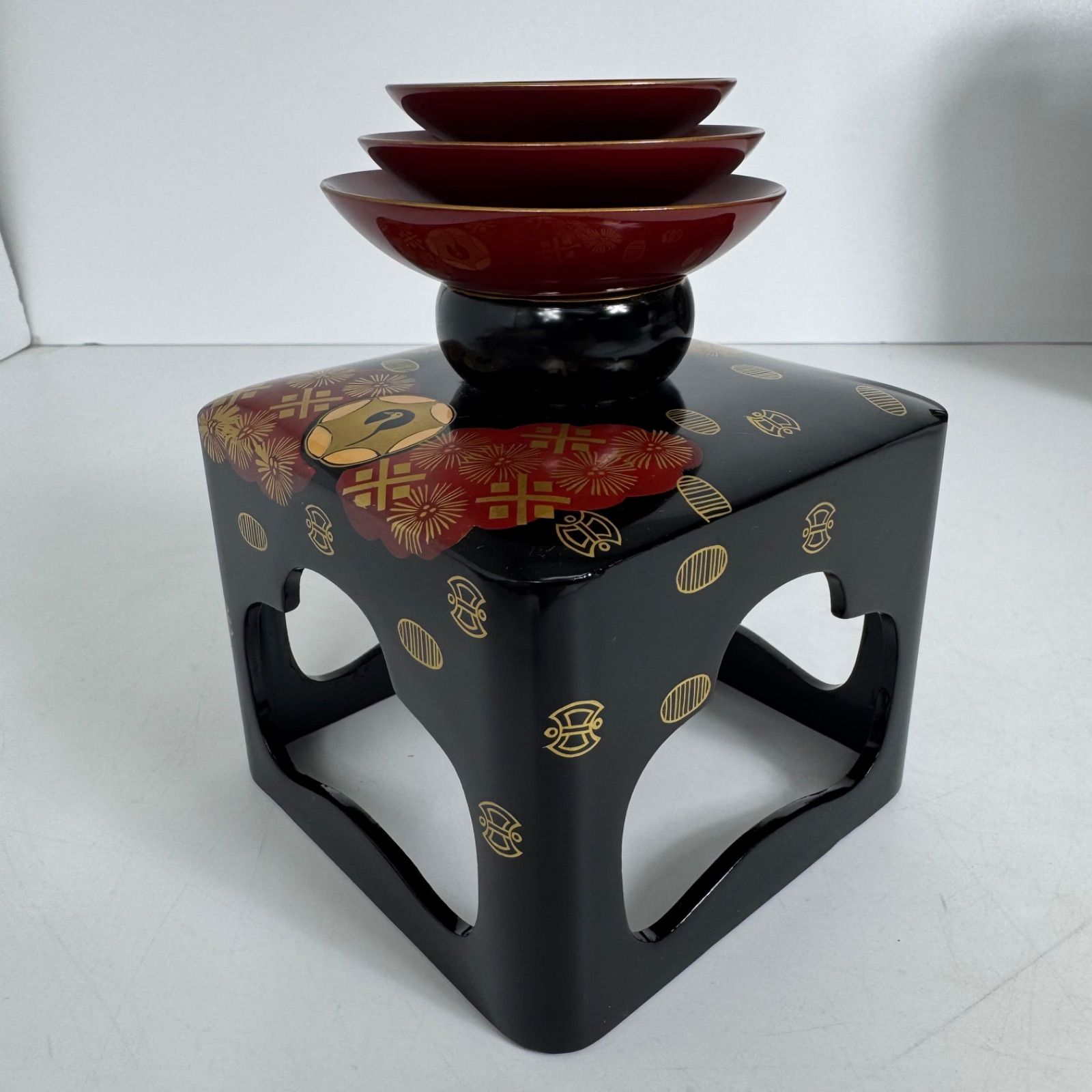 会津塗 黒塗 絵島型 四ツ揃 婚礼用 漆器セット 木箱