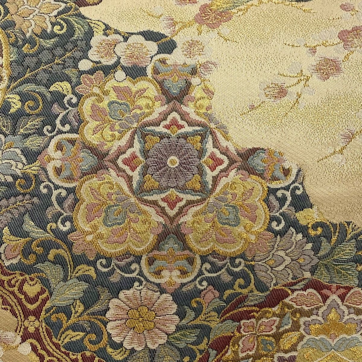 袋帯 美品 名品 本金箔 華文 向かい鳥 金糸 箔 金色 六通 正絹