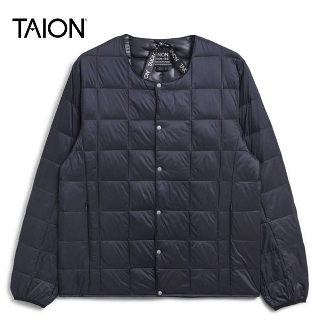 タイオン メンズ ベーシック クルーネックボタン インナーダウンジャケット 定番無地 TAION-104 ライトダウンジャケット ダークネイビー