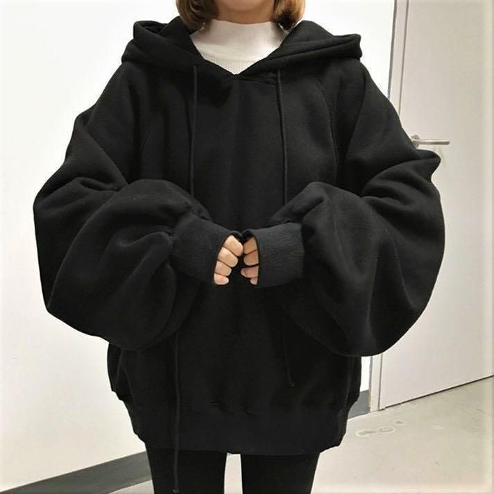 新品 韓国 パーカー オルチャン 黒 シンプル オーバーサイズ