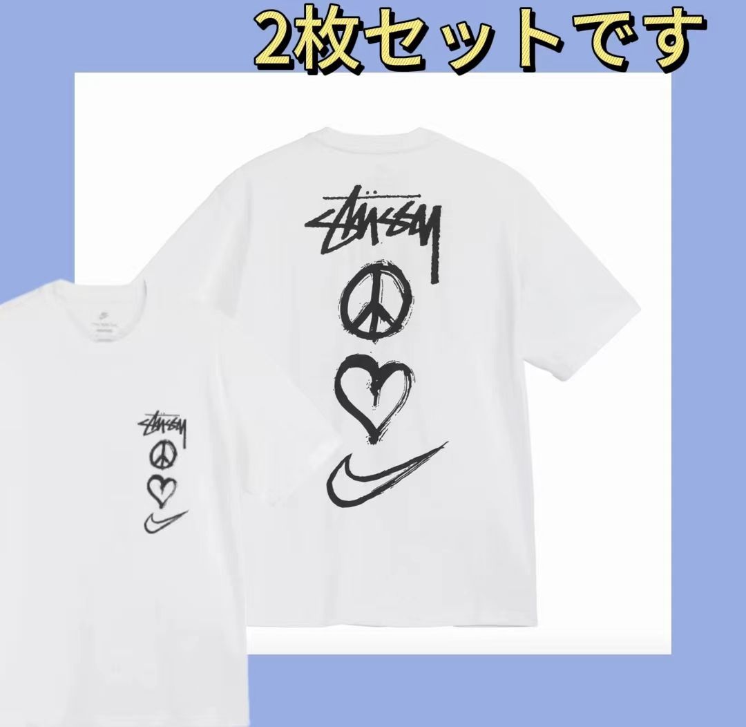 新品 特価 Nike x stussy ステューシー ナイキ コラボ   半袖 Tシャツ 男女兼用 ホワイト コットン Uネック 春、夏、秋6241