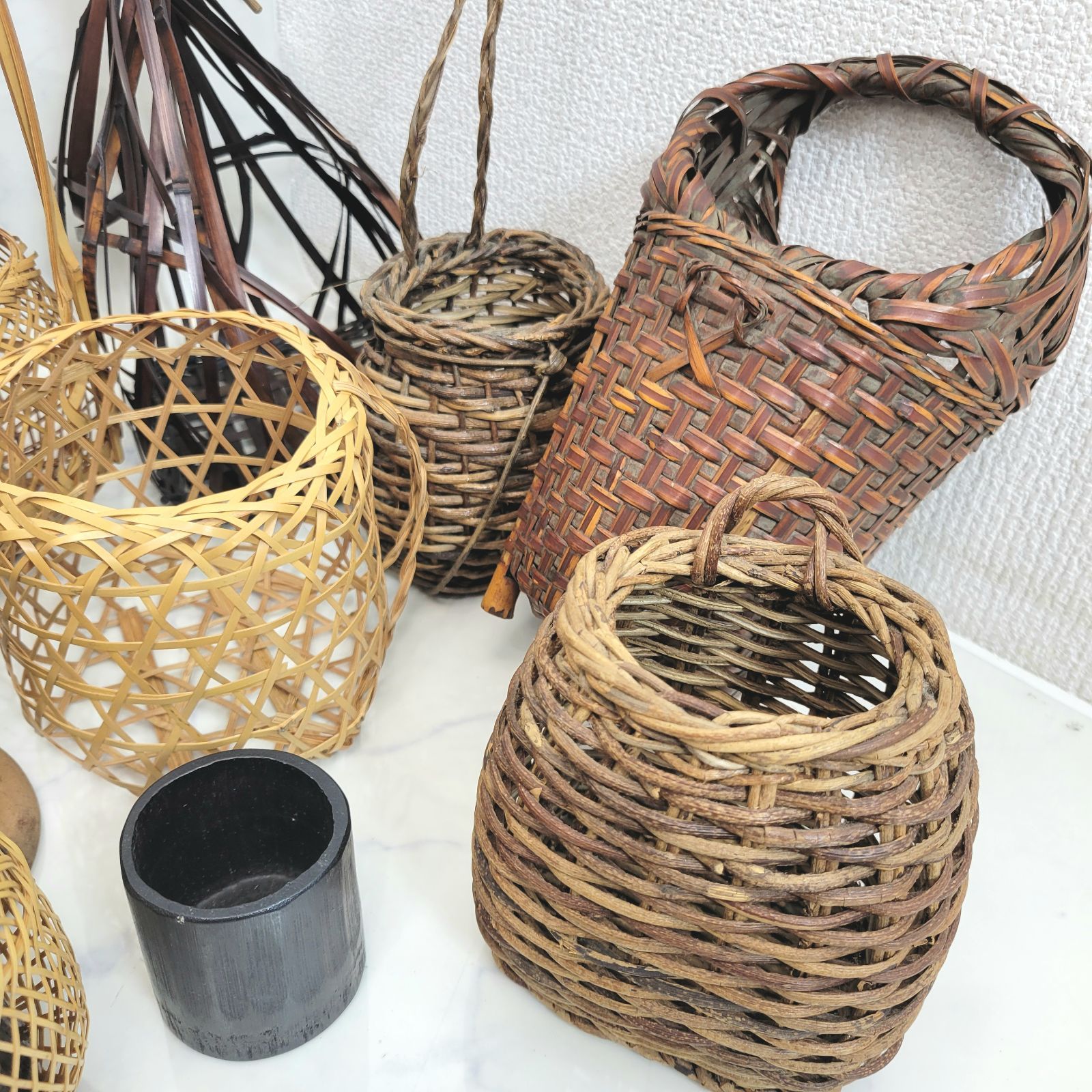 古い 細かな網 竹籠 花入 竹網籠 花器 花入 | sankyoudou